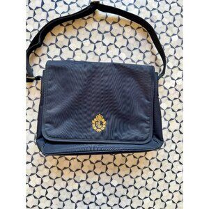 Ralph Lauren Black Messenger Bag With Gold Crest Logo - Shoulder Crossbody